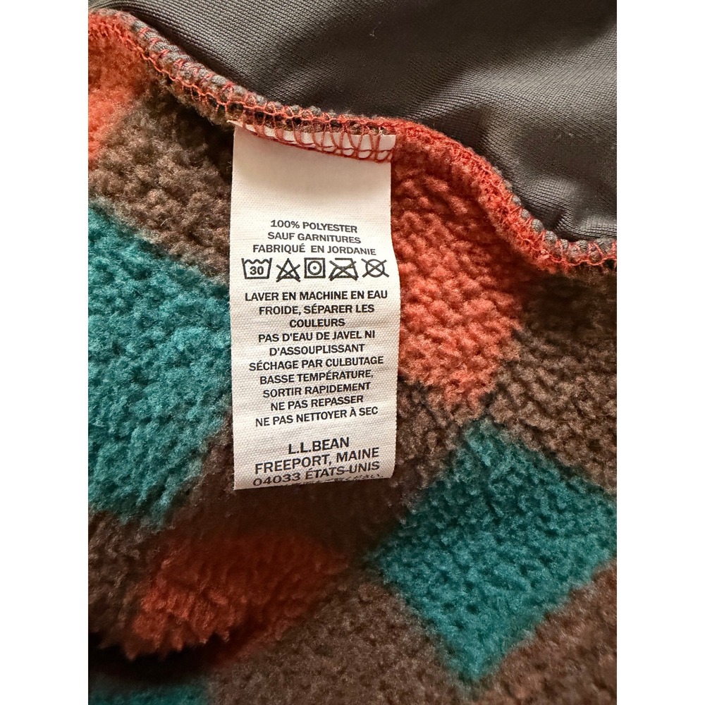 L.L.Bean Fleece Pullover Men Large Orange Teal Plaid‎ Excellent Snap-Neck 500682